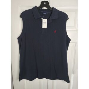 Polo Sport Ralph Lauren Sleeveless Polo Shirt Cotton Navy Women's Size L VTG NWT